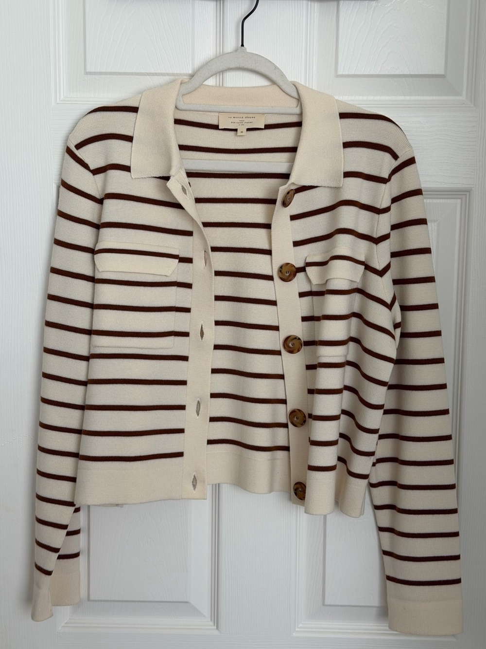 Sézane Betty Cardigan - Ecru & Camel Stripes - Picture 12 of 16